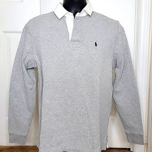Polo by Ralph Lauren Custom Fit Rugby Shirt Gray & White Size M